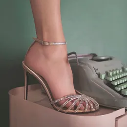 Alevi Milano Sandały na wysokim obcasie krystalicznie inkrustowane paski szpula szpula obcasy obcasy niebo na obcasie dla kobiet letnie luksusowe projektanci buty imprezy seksowne imprezy ślubne buty ślubne