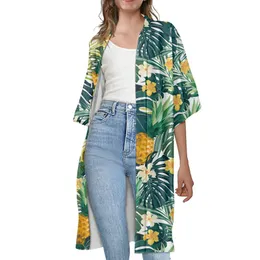 Damskie dzianiny tee polinezyjskie kimono kardigan plemienny zielony ananas i kwiaty 2022 Modna swobodna wiosenna damska płaszcz z kwiatowym