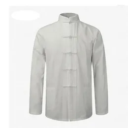 Men's T Shirts Men's Cotton Fluid Tops Garment Suits For Men Blouse Shirt Hanfu Uniform Traditional Chinese Clothing Tan207C