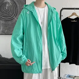 플러스 사이즈 M 여름 얇은 긴 소매 재킷 남자 간단한 느슨한 캐주얼 태양 보호 의류 후드 코트 스트리트웨어 220822