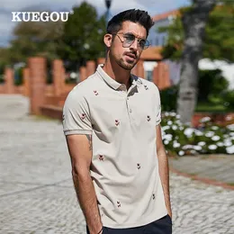 Kuegou Men's Polo Shirt Summer Bear Embroidery Fashion Extension High Quality Polos短袖アプリコットトッププラスサイズAT-7370 220822