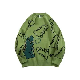 Sweater and Vest Men Harajuku Knitted Hip Hop Streetwear Dinosaur Cartoon Pullover ONeck Oversize Casual Couple Male Sweaters 220822