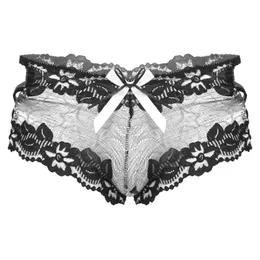 Mutande Uomo Slip in pizzo Mutandine sexy a vita bassa Bowknot Scava fuori Sissy Lingerie Intimo Abbigliamento da notte Boxer con spalline MutandeMutande