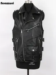 Mauroicardi Autumn Black Motorcycle Leather Vest Men Zipper Pockets Plus Size Faux Leather Biker Sleeveless Jacket 4xl 5xl 220822