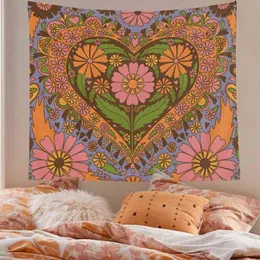 Tapetes de parede de flor vintage pendurados decoração retrô quarto de sonho quarto coração tapeçaria mural j220804