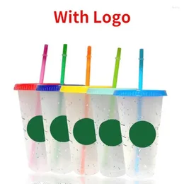 Tazze Tazza di paglia da 710 ml con coperchio che cambia colore Logo del caffè Tazze riutilizzabili Tazze di plastica carine e tazzeTazze