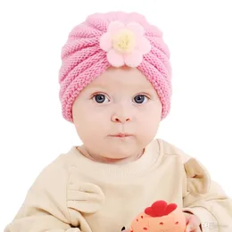 0-3T 신생아를위한 모직 니트 따뜻한 모자 신생아 터번 크로 셰 뜨개질 니트 귀여운 비니 꽃 모자 베이비 유아용 견고한 풀오버 모자