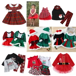 2022 New Styles Kids Christmas Clothing Long Short Sleeve Xmas Dress Velvet Cotton Baby X-Mas Outfit Princess Girl Dresses Party 2023 New Year Costume
