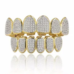Andere M￤nner Hip Hop Fang obere Bodenz￤hne Grillzs Set goldene Silberfarbe Micro Pave White Cz Strass -Bling Bling Out Rapper Juwelryothe