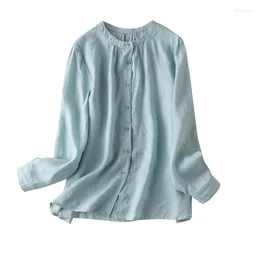 Moda de Linen 2022 Mujer Verano Katı O-Neck Camisas Ladies Üstler Blusas Feminas Elegante Kadın Bluzları Gömlekler