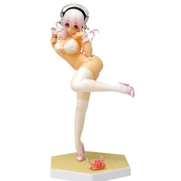 Japón Sexy Girl Figura Super Sonic 16cm White Swimsuit Wave Super Sonico Special PVC Action Figurs Model de colección de muñecas Q0722112