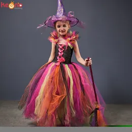 Occasioni speciali Rainbow Wicked Witch Girls Tutu Dress Kids Evil Costume di Halloween Bambini Carnevale Cosplay Party Fancy Pageant Ball Gown Outfit a220826