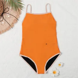 オレンジビキニ女性ボディスーツ水着テキスタイル格子縞の印刷スリングレディースSW305E