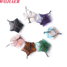 Wojiaer Natural Pendant Opal Stone Wire Wrap 펜타곤 별 보석 제조 크리스탈 Bo975