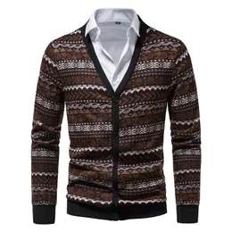 Mäns jackor Mens Vintage Contrast Cardigan tröja märke Knapp ner Open Front Knitwear Sweaters Men Casual V Neck Cardigans Jersey HOMBRE 220826