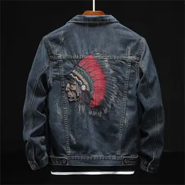 Мужские куртки Prowow Fashion Streetwear Men Jacket Retro Blue Indian Chief Emlemery Denim Jackets Мужские размеры M-6xl Hip Hop Punk Punk Coats 220826