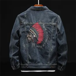 Chaquetas de los hombres Prowow Moda Streetwear Chaqueta de los hombres Retro Azul Jefe indio Bordado Chaquetas de mezclilla Hombres Tamaño M-6XL Hip Hop Punk Abrigos 220826