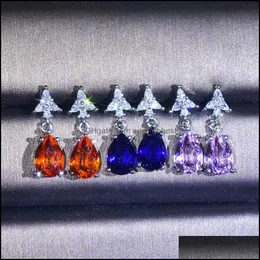 Dangle Chandelier Long Crystal أقراط Rainbow Water Drop Boho Sier Color Zircon Stone for Women Girl Deliver