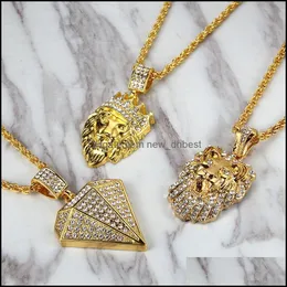 Colares pendentes jóias de hip -hop geladas redes cristal jesus rosto de ouro para homens entrega 2021 pingentes newdhbest dhujf