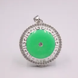 Pendant Necklaces GP With Green Chalcedony Blessing Hollow Round Zircon Figure 36 29mm Gift WomenPendant