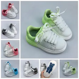 Mode barn skor gradient basket sko rosa bl￥ gr￥ fluorescerande gr￶nt baby sneaker gummisula mjuk kalvskinn l￤der sn￶rning tr￤nare sport sneakers 26-37