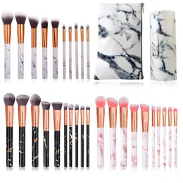 Port￡til 10pcs Makeup Brush Kit Kit de m￡rmore Pattern Titular Fonsmetic Brushes Tools com bolsa de couro PU