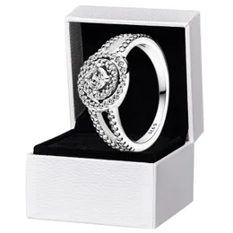 Женское свадебное сверкающее кольцо с двойным ореолом Аутентичные стерлингового серебра 925 пробы Оригинальная подарочная коробка для ювелирных изделий Pandora CZ с бриллиантами