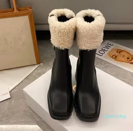 أحذية Beeled Fur High High Hain Rain Boot مقاومة للماء أحذية باطن منصة