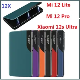 Bracket l￤derfodral f￶r Xiaomi 12 Lite 12s Ultra 12x Case Smart Window View Flip Book Stand Xiaomi 12 Pro Cover