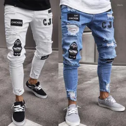 Мужские джинсы мужская уличная одежда винтажная мужская пуговица в середине: эластичные разорванные летние аппликации байкер-карандашные брюки хип-хоп