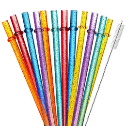 Sugrör Glitter Återanvändbar Colorf Plastic Sts 11 Inches Clear BPAFree Unbreakable Sparkle Tumbler Drinking Sts amJow
