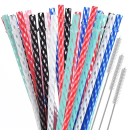 Drinking Straws Reusable Hard Plastic Sts 10.5 in Long Colored Replacement Tumbler Sts with Cleaning Brush amWhg