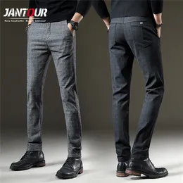 Men's Pants Brand Plaid Casual Elastic Long Trousers Cotton Gray Black Blue Skinny Work Pant for Male Classic Clothing Jogging 220827