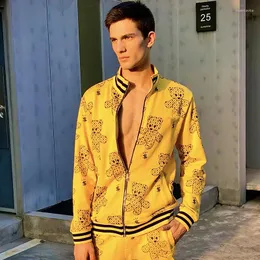 メンズトラックスーツAlexplein Teddy Bear Embroidery Men Sets Tracksuit Sport Jogging Homme Streetwear Clothing Fashion Yellow 2022 Winter