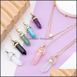 H￤nghalsband Fashion Opal Stone Hexagonal Column Rose Quartz f￶r kvinnor Naturliga kristallhalsband Bohemiska uttalande smycken present Dhwrq