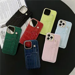 Plating Crocodile Pattern Leather Phone Cases for iPhone 13 12 11 Pro Max 7 8 SE2 SE3 Durable Wristband Alligator Grain Card Slot Wallet Clutch Protective Shell