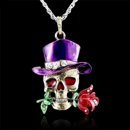 Подвесные ожерелья Rinhoo Retro Chull Head Rose Flower Halloween Party Jewelry Unisex 220826