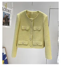 2022 Jaqueta de tweed de tweed redondos de outono de outono de cor verde de cor de manga longa de manga longa Jackets Jackets Casaco Short Outwear 22G186250