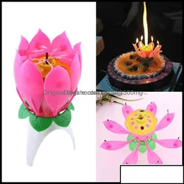 촛불 장식 홈 정원 꽃 싱글 층 연꽃 생일 촛불 파티 음악 반짝이는 케이크 케이크 드롭 배달 2021 CXZM5 MJBAG DHV0Z