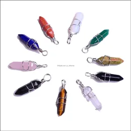 Kolye Kolyeleri Çeşitli Doğal Kuvars Tel Sarılmış Kristal 10x30mm Altıgen Şifa Çakra Reiki Charm Bk Mücevher Yapımı Dro Dhkbv