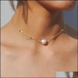 Pendant Necklaces Handmade Simple Delicate Gold Layered Chokers For Women Girls Chain Necklace With Artificial Pearl Wholesale Drop D Dhv9U