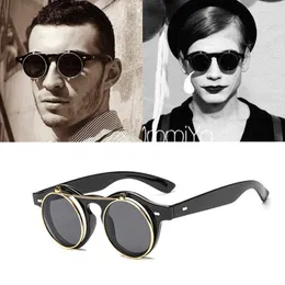 Güneş gözlüğü metal flip kapak kadın marka tasarımcısı retro round round steampunk buhar punk moda güneş gözlükleri