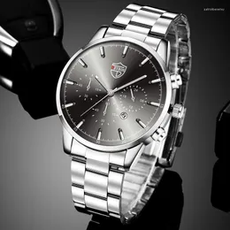 Zegarki na rękę męskie zegarki moda kwarcowy zegarek na rękę ze stali nierdzewnej kalendarz świecący zegar mężczyźni Business Casual Reloj Hombre