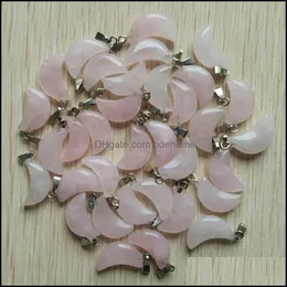 Charms Natural Pink Rose Quartz Crystal Crescent Moon Shape Pendants For Diy Jewelry Making Wholesale Drop Delivery 2021 Findings Comp Dhlp4