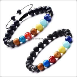 Perlenstränge 10 Stück/Set 7 Chakra-Heilungsarmband, verstellbares Lava-Diffusor-Stein-Armband, modisches Armband, handgefertigter Schmuck, Drop De Dh6Zh