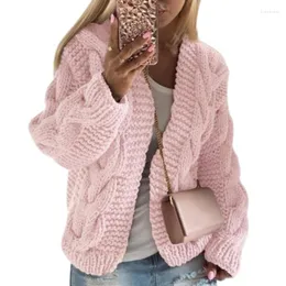 Women's Knits Long Sleeve Open Stitch Coarse Yarn Thickened Sweater Cardigan Women Solid Color Autumn Winter Twist Knitted Coat Outerwear