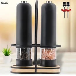 Mills Electric Pepper Mill Automatyczna młynek do pieprzu solnego z światłem LED Regulowana szorstkość na przybory kuchenne i gadżety 220827