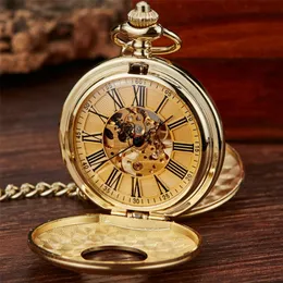 Pocket Watches Vintage 2 Sides Open Case Mechanical Mens Double Face Roman Dial Clock Hand Wind With FOB Chain Gift 220826