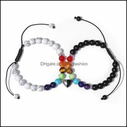 Fili di perline Coppia di moda Magnete Bracciale con ciondolo a cuore Bracciale in pietra naturale 7 Chakra Amanti fatti a mano intrecciati Mjfashion Dhqwh