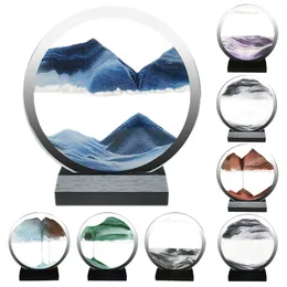 Decorative Objects Figurines Moving Sand Painting 3D Dynamic Quicksand Liquid Hourglass Ornaments With Round Glass Outlook Desktop Decoration 220827